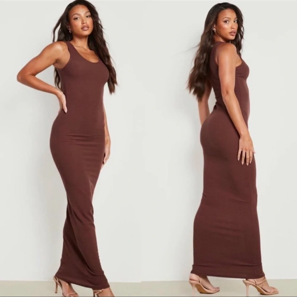 Chocolate Brown Maxi Bodycon Dress - Picture 4 of 14
